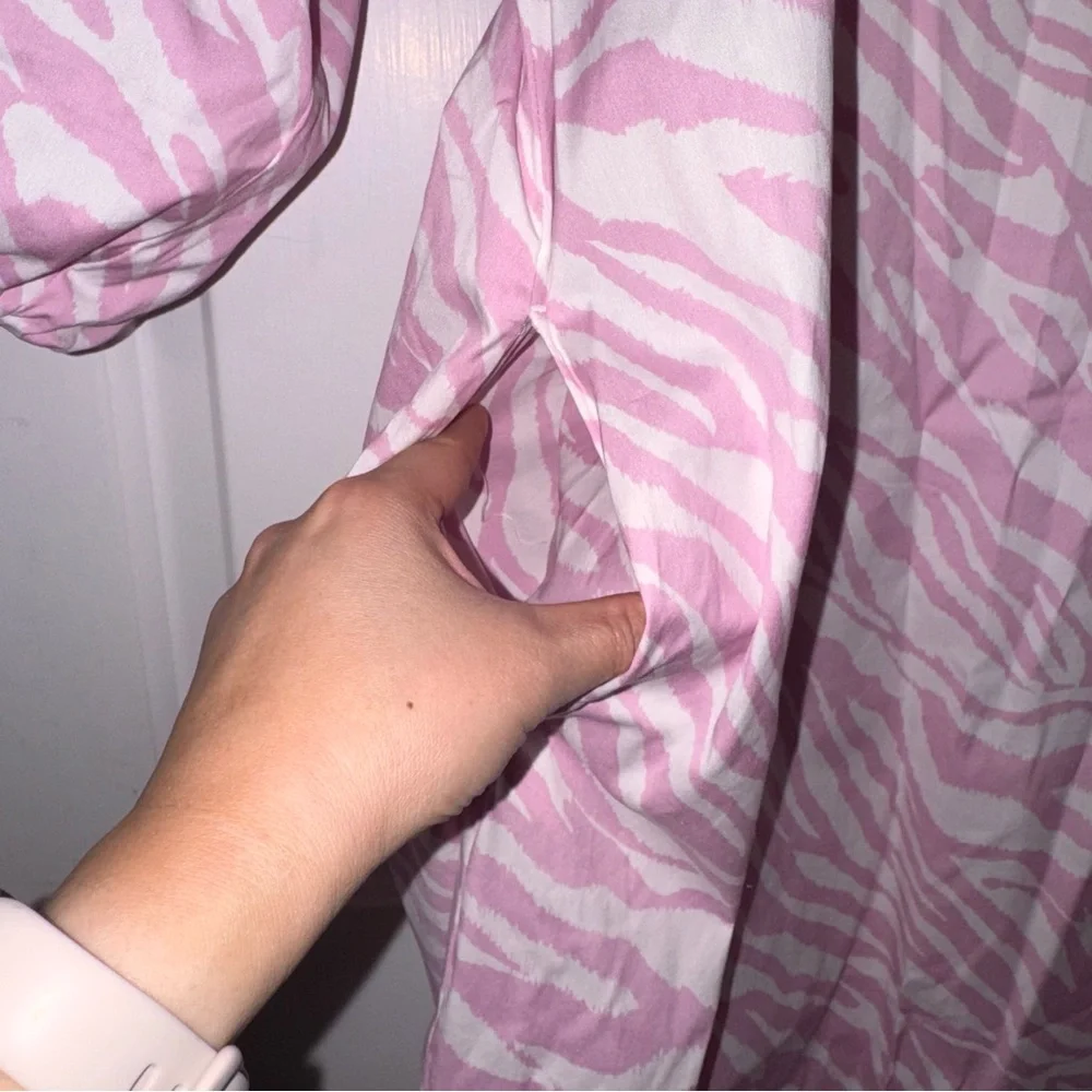 Chico's Light Pink white zebra print balloon sleeve midi dress L 12/14 - Picture 12 of 16